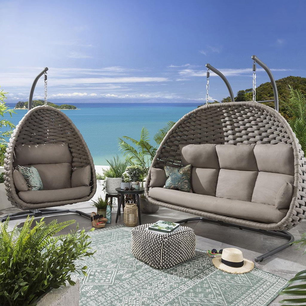 Ensemble chaise suspendue simple et hamac en corde - Café