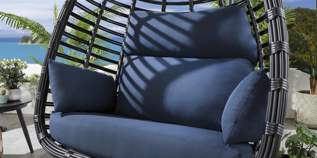 Ensemble de 2 fauteuils suspendus en bambou en forme d'œuf - Bleu