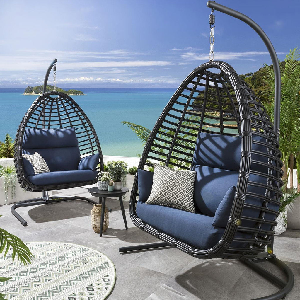 Ensemble de 2 fauteuils suspendus en bambou en forme d'œuf - Bleu