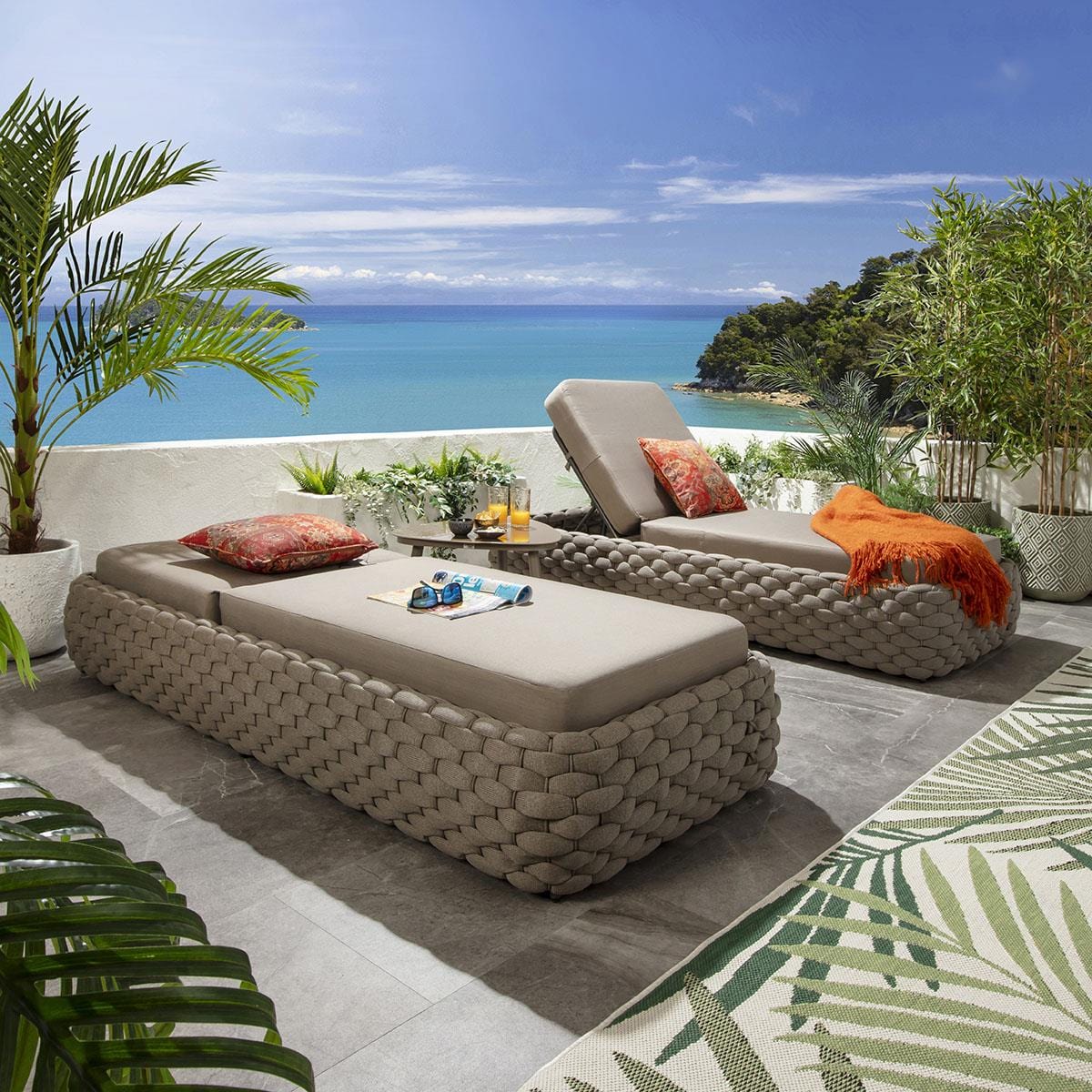 2 chaises longues Sundowner avec coussins couleur café 208x85cm