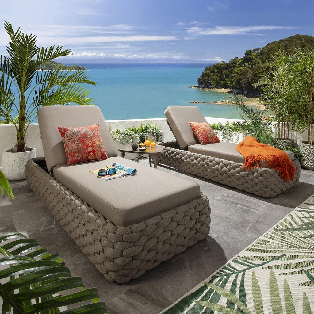 2 chaises longues Sundowner avec coussins couleur café 208x85cm