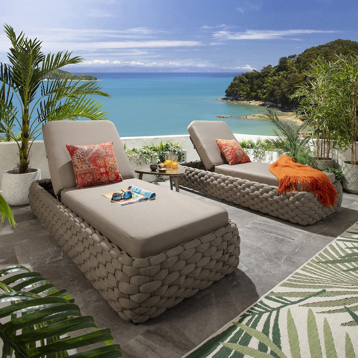 2 chaises longues Sundowner avec coussins couleur café 208x85cm