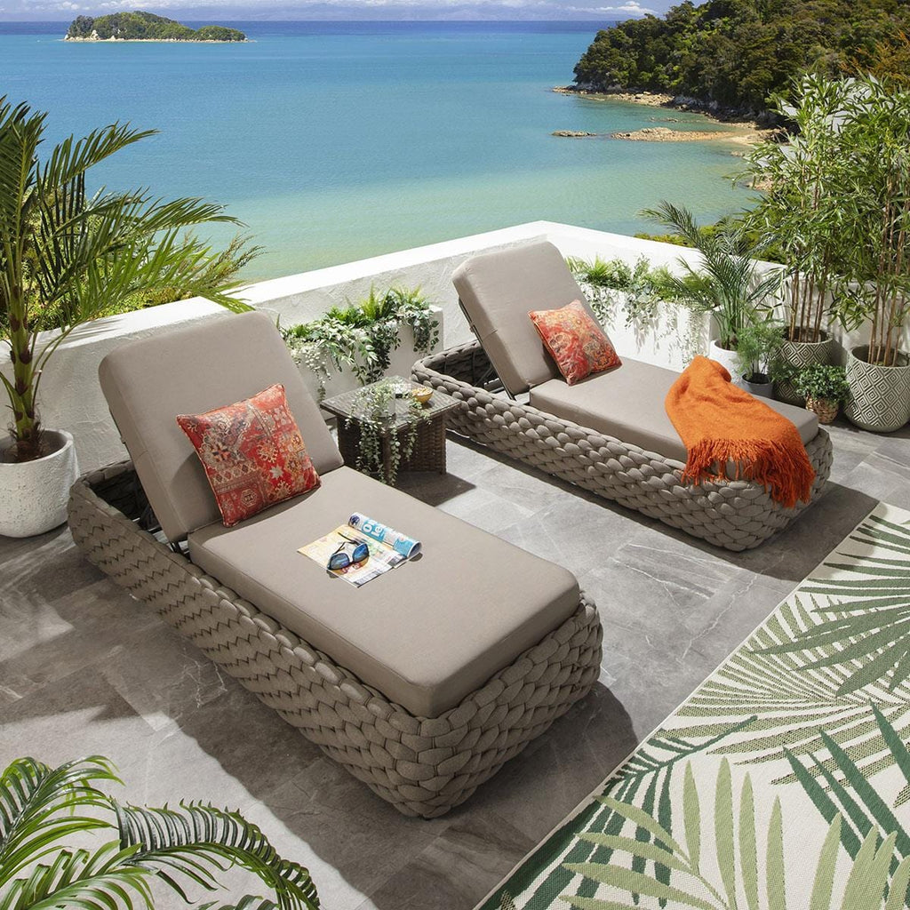 2 chaises longues Sundowner avec coussins couleur café 208x85cm