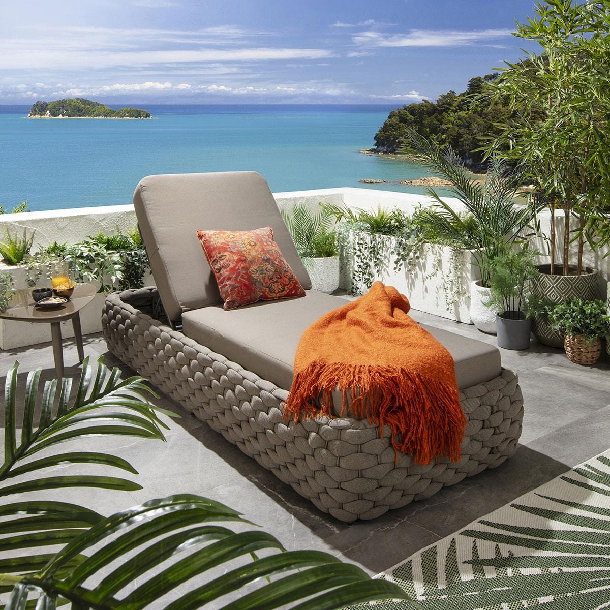 2 chaises longues Sundowner avec coussins couleur café 208x85cm