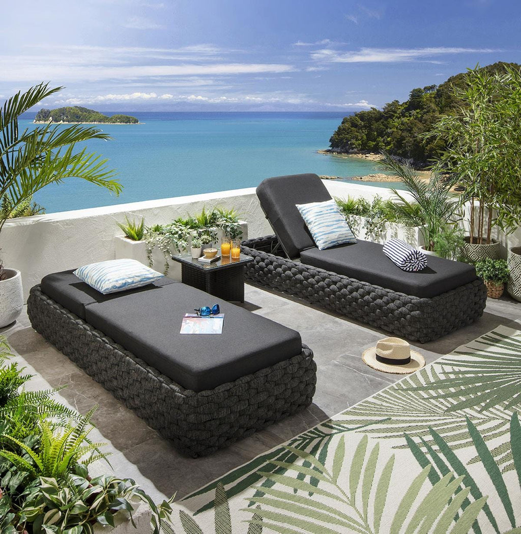 2 chaises longues Sundowner avec coussins, couleur anthracite, 208 x 85 cm