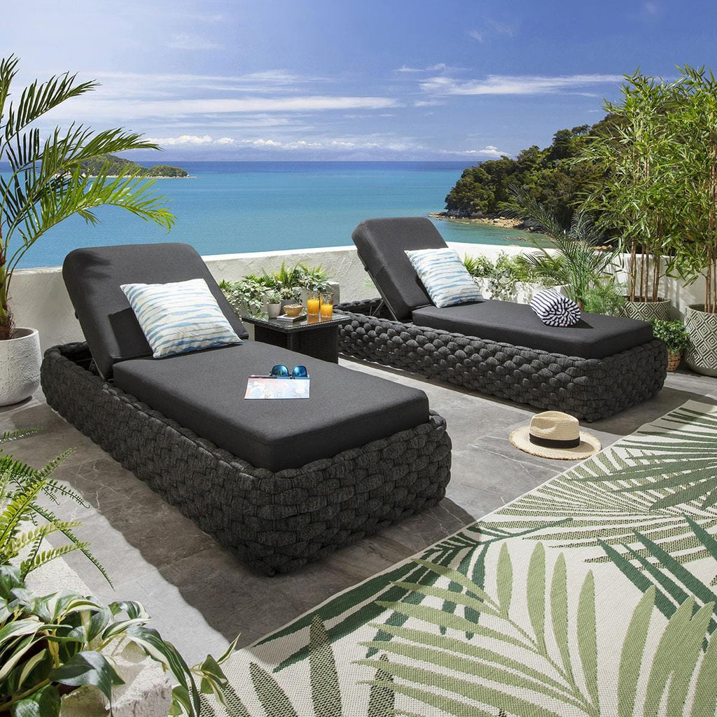 2 chaises longues Sundowner avec coussins, couleur anthracite, 208 x 85 cm