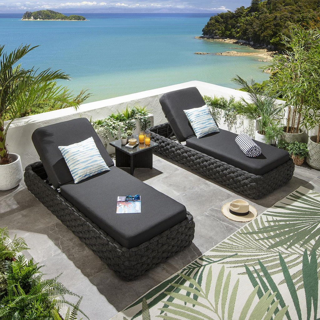 2 chaises longues Sundowner avec coussins, couleur anthracite, 208 x 85 cm