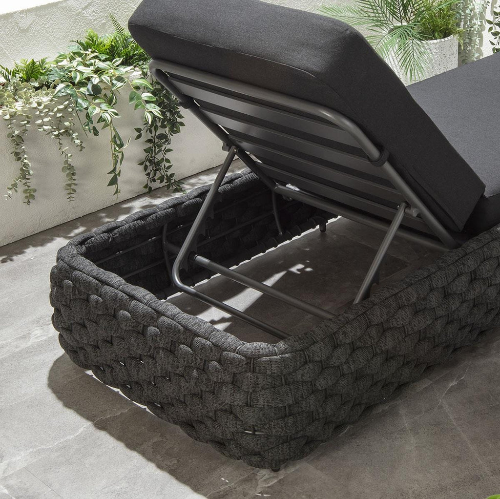 2 chaises longues Sundowner avec coussins, couleur anthracite, 208 x 85 cm