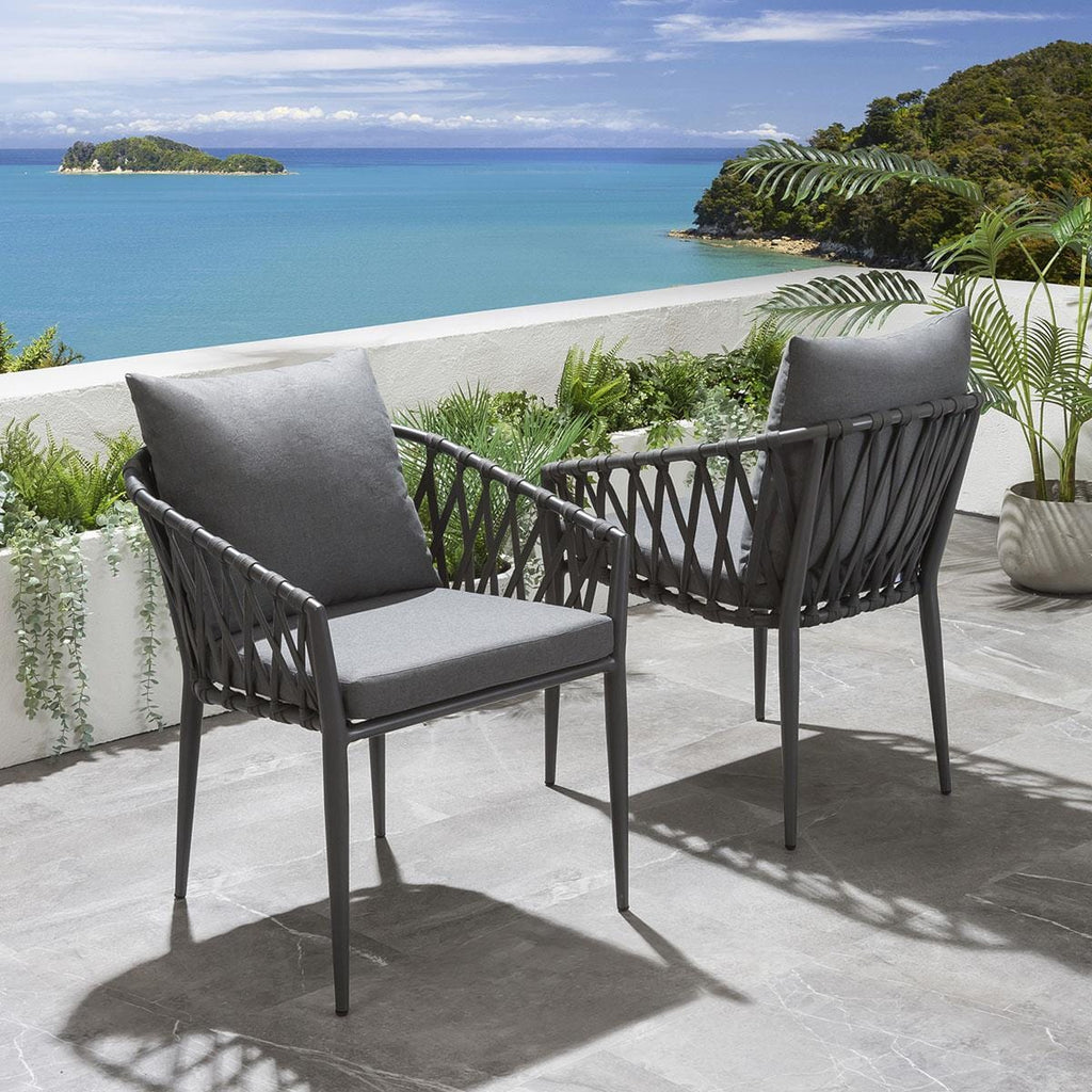 Ensemble de 4 chaises de jardin modernes | Aluminium gris et corde