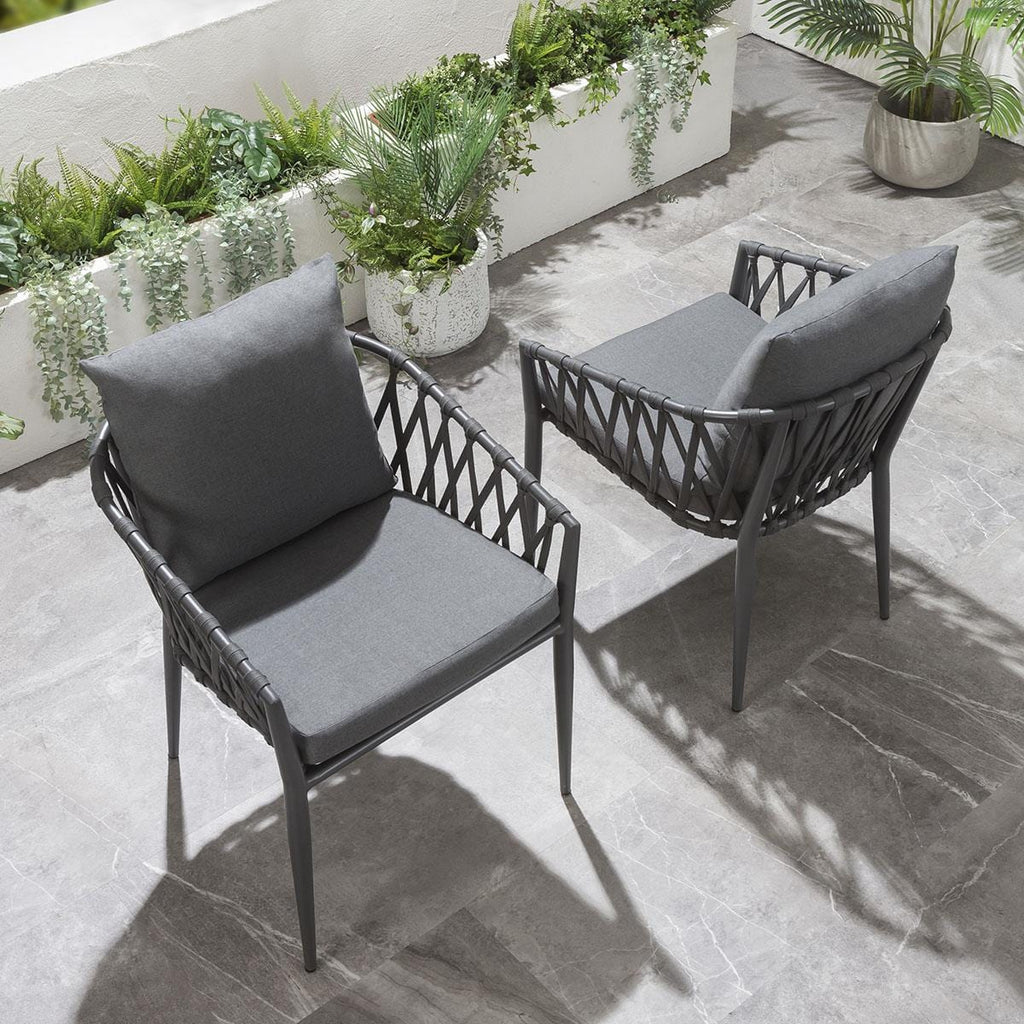 Ensemble de 4 chaises de jardin modernes | Aluminium gris et corde
