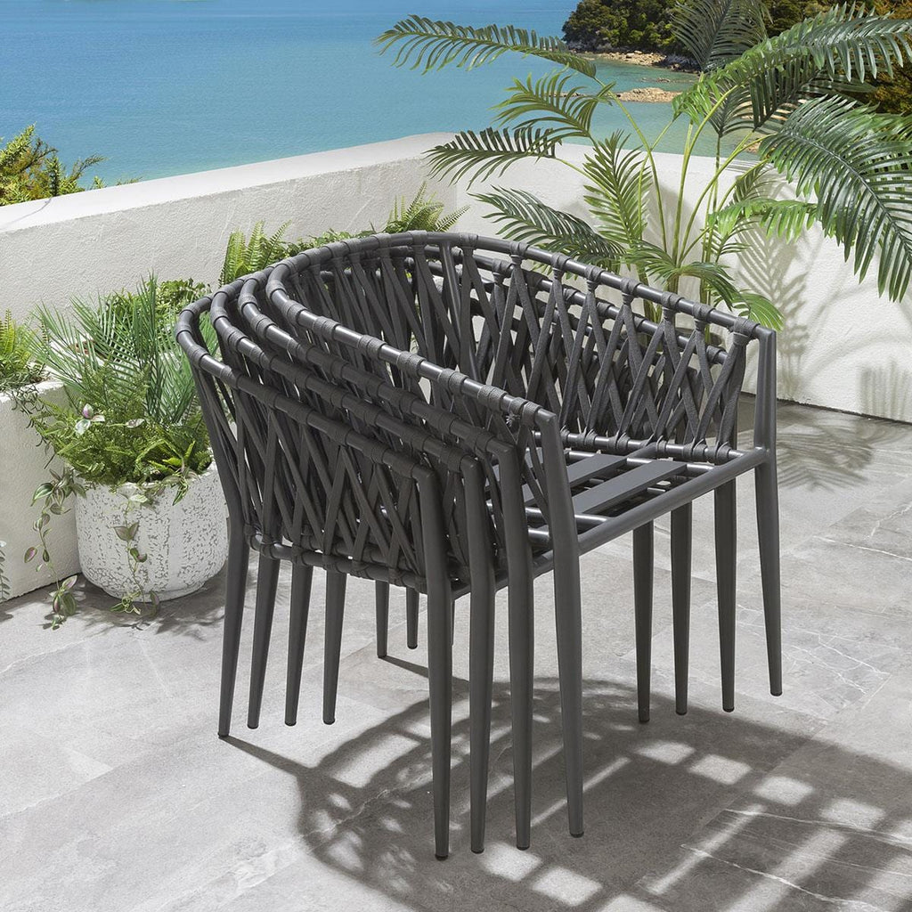 Ensemble de 4 chaises de jardin modernes | Aluminium gris et corde