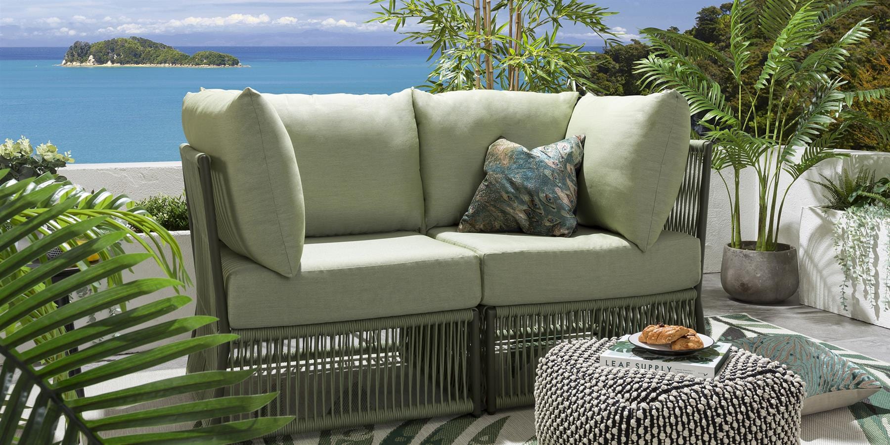 Ensemble de canapé de jardin modulaire Cole vert 148x74cm S2