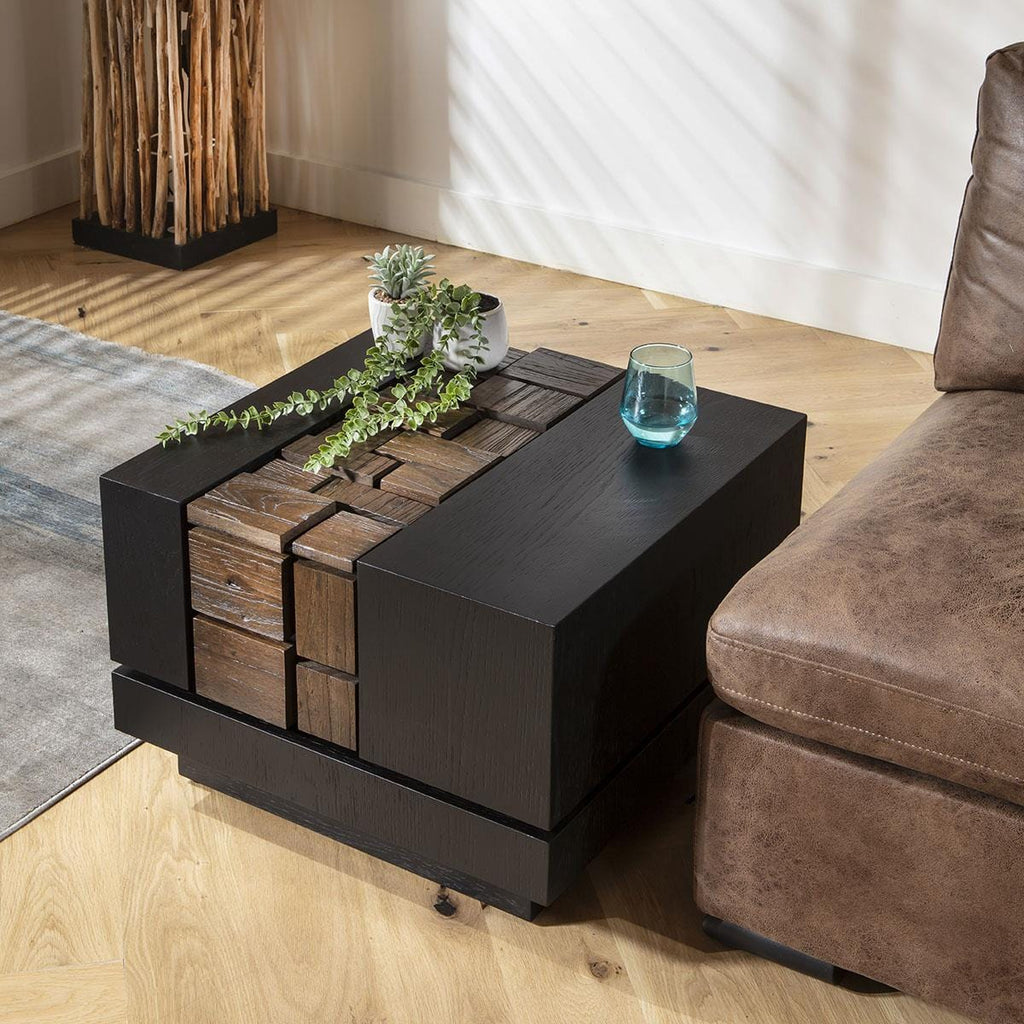 Table d'appoint ExDisplay Dink en chêne noir et orme recyclé 60x60cm