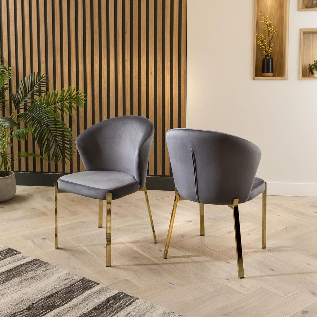 Table de salle à manger ronde en marbre élégante et 6 chaises en velours gris