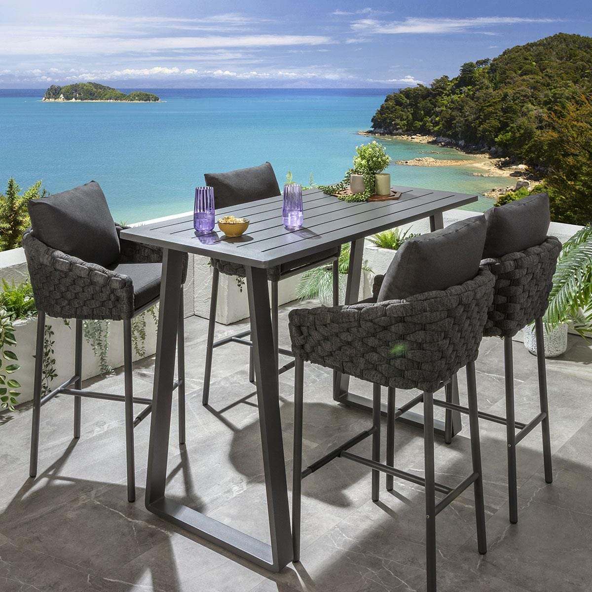 Ensemble bar de jardin extérieur Sundowner 4 places, aluminium anthracite et gris