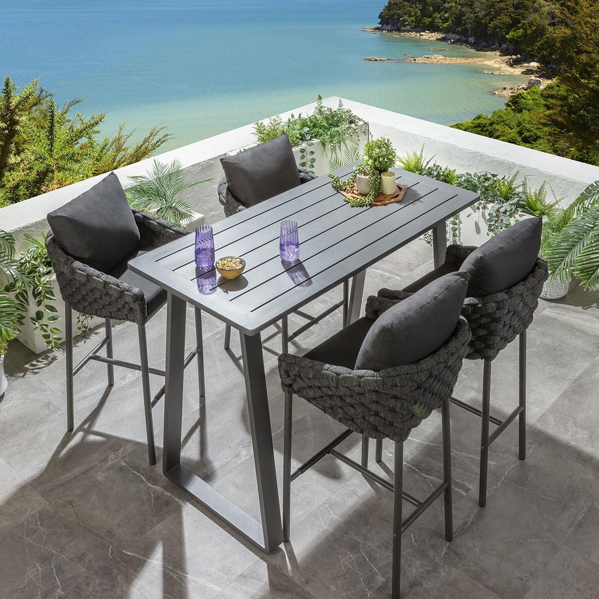Ensemble bar de jardin extérieur Sundowner 4 places, aluminium anthracite et gris