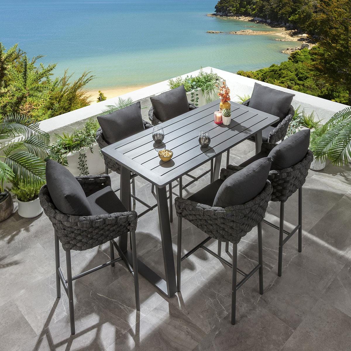Ensemble bar de jardin extérieur Sundowner 6 places, aluminium anthracite et gris