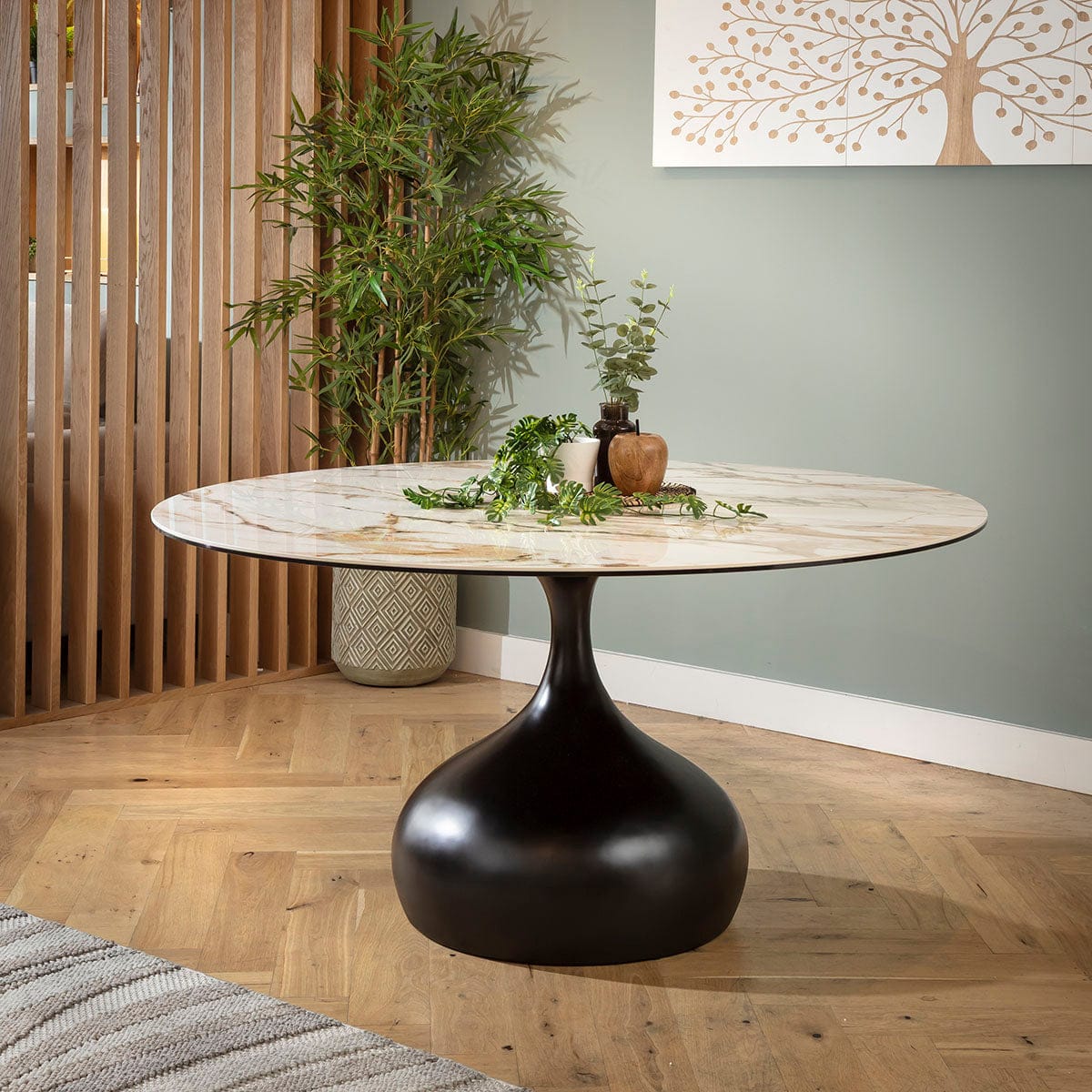 Ensemble de salle à manger rond moderne 6 places Hattie &amp; Venusia en céramique marron et blanche