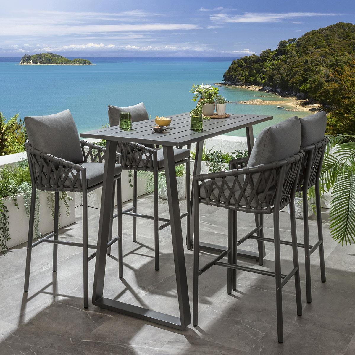 Ensemble bar de jardin extérieur Verity 4 places en aluminium gris