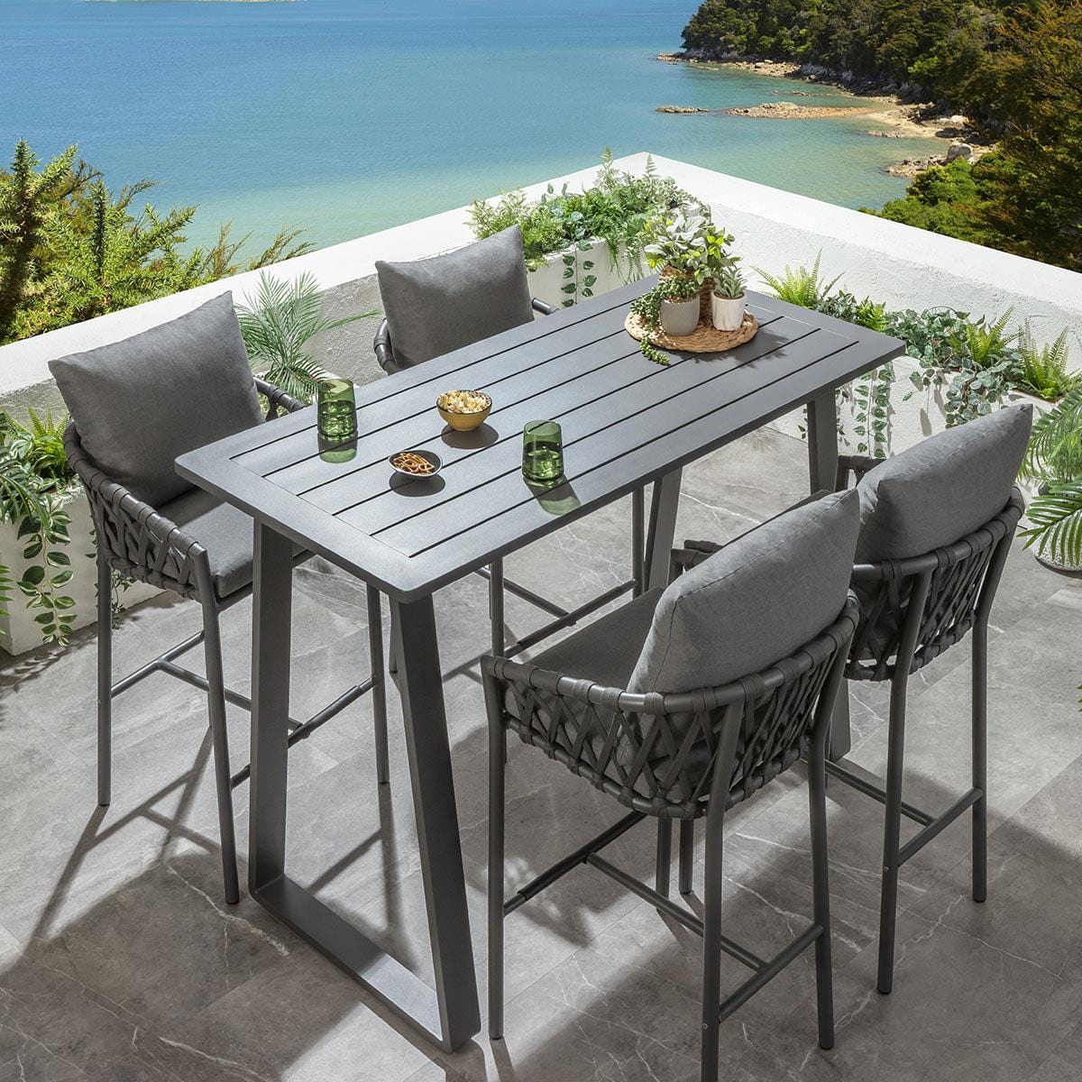 Ensemble bar de jardin extérieur Verity 4 places en aluminium gris