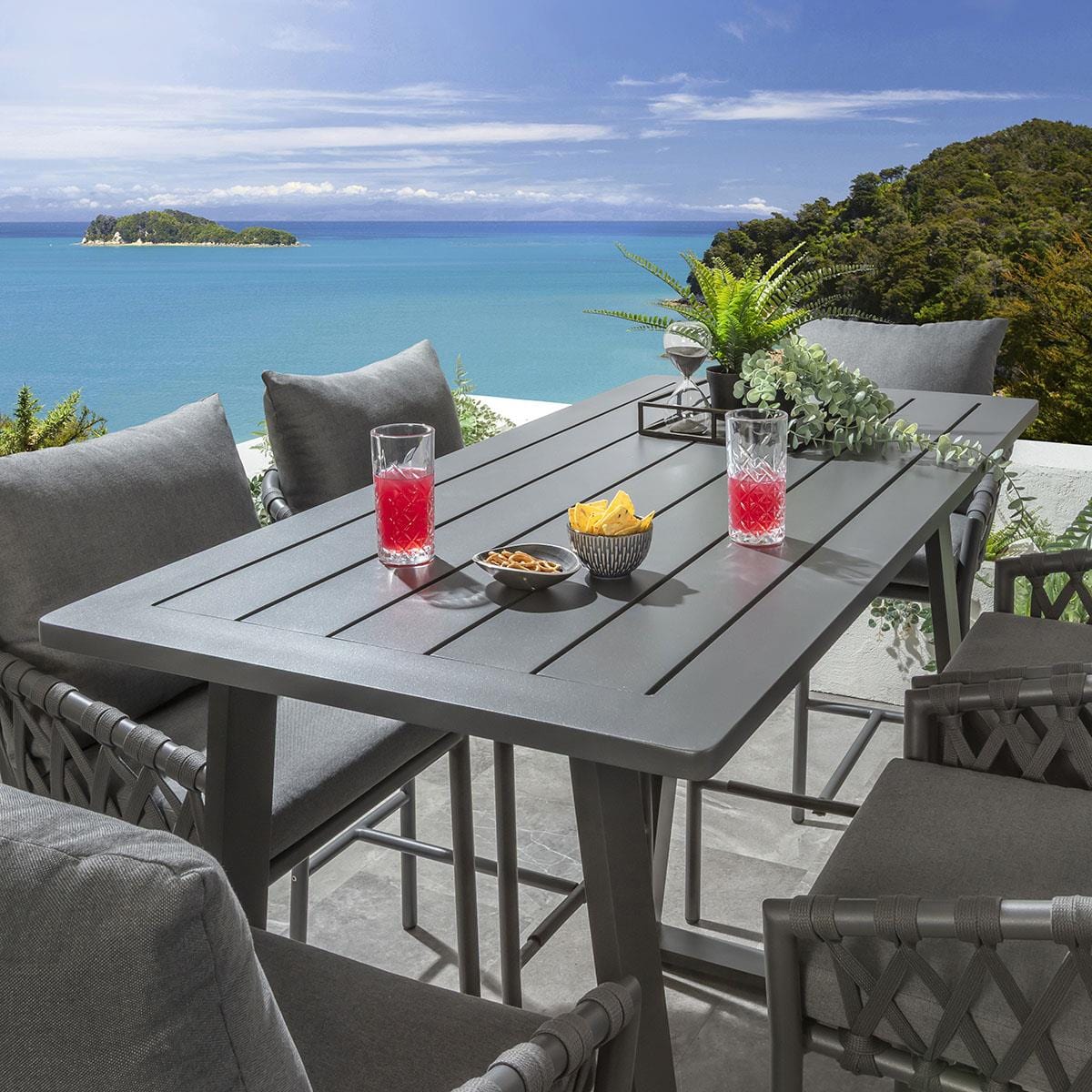 Ensemble bar de jardin extérieur Verity 6 places en aluminium gris
